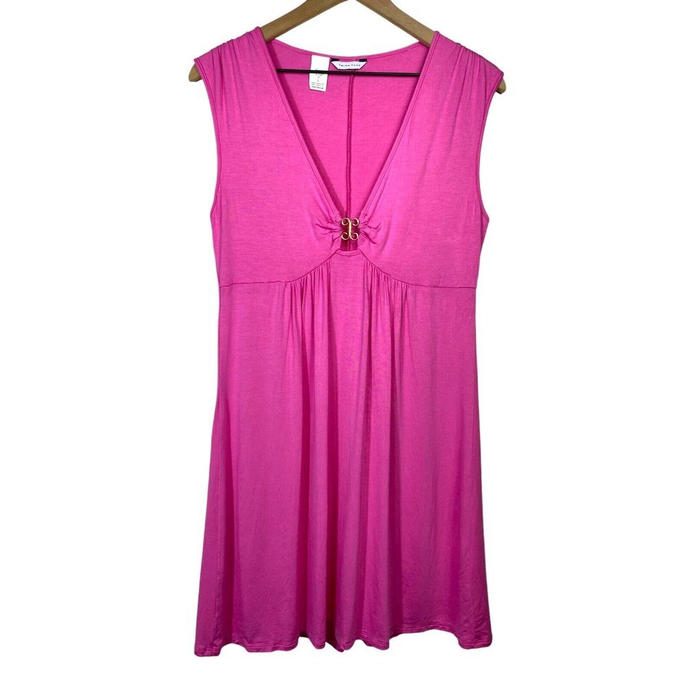 Trina Turk Mini Dress Sz L Pink V-Neck Keyhole‎ Beach Coastal Sleeveless Resort